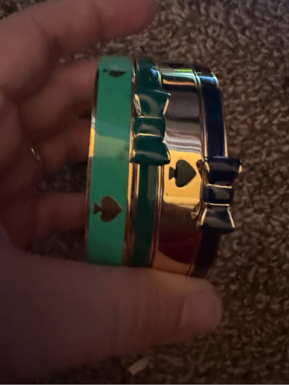 kate spade green, teal and gold enamel bow bangle set